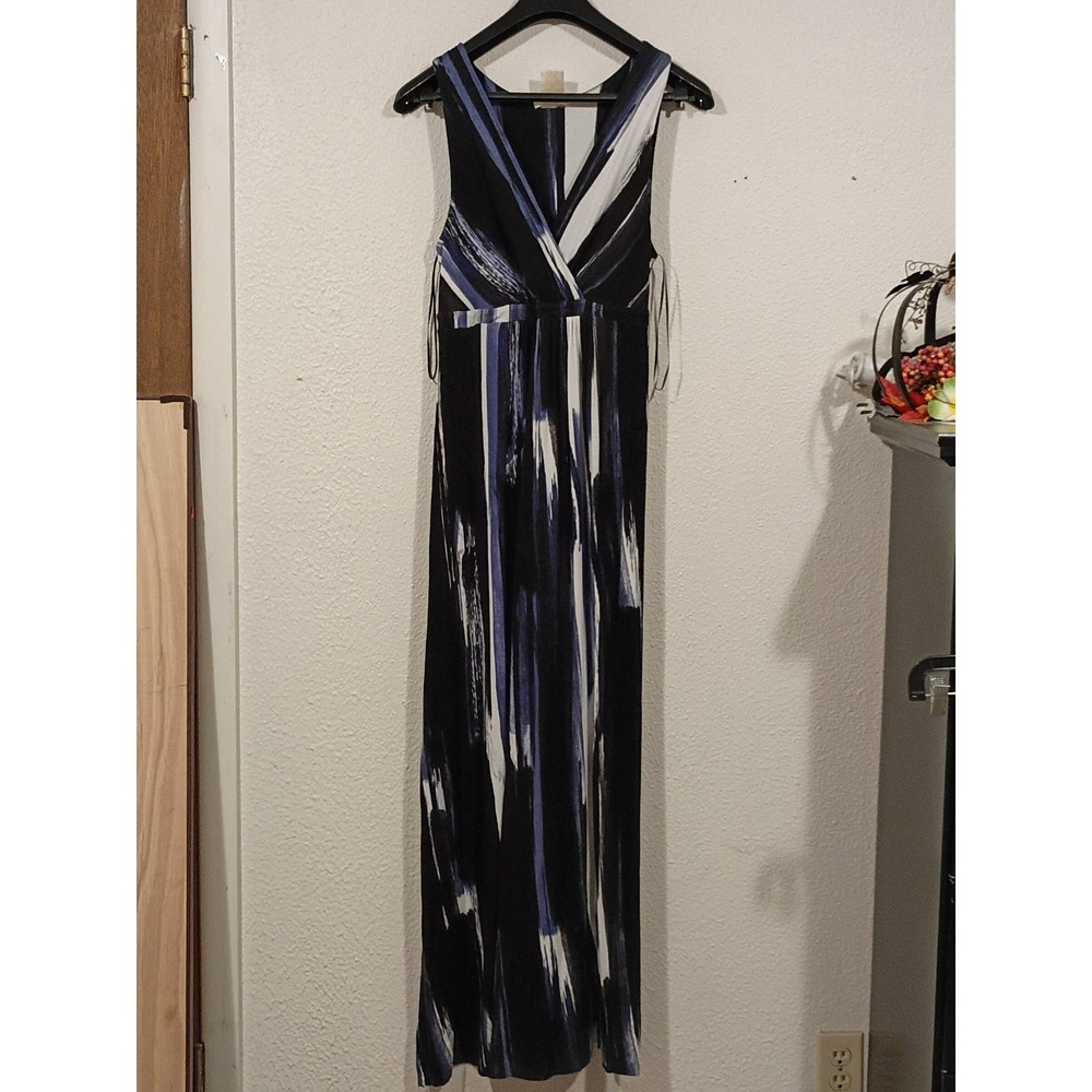 Matty M V-Neck Maxi Dress Size M Rayon Sleeveless Tie Dye Wrap Tank Resort Boho - Picture 2 of 7